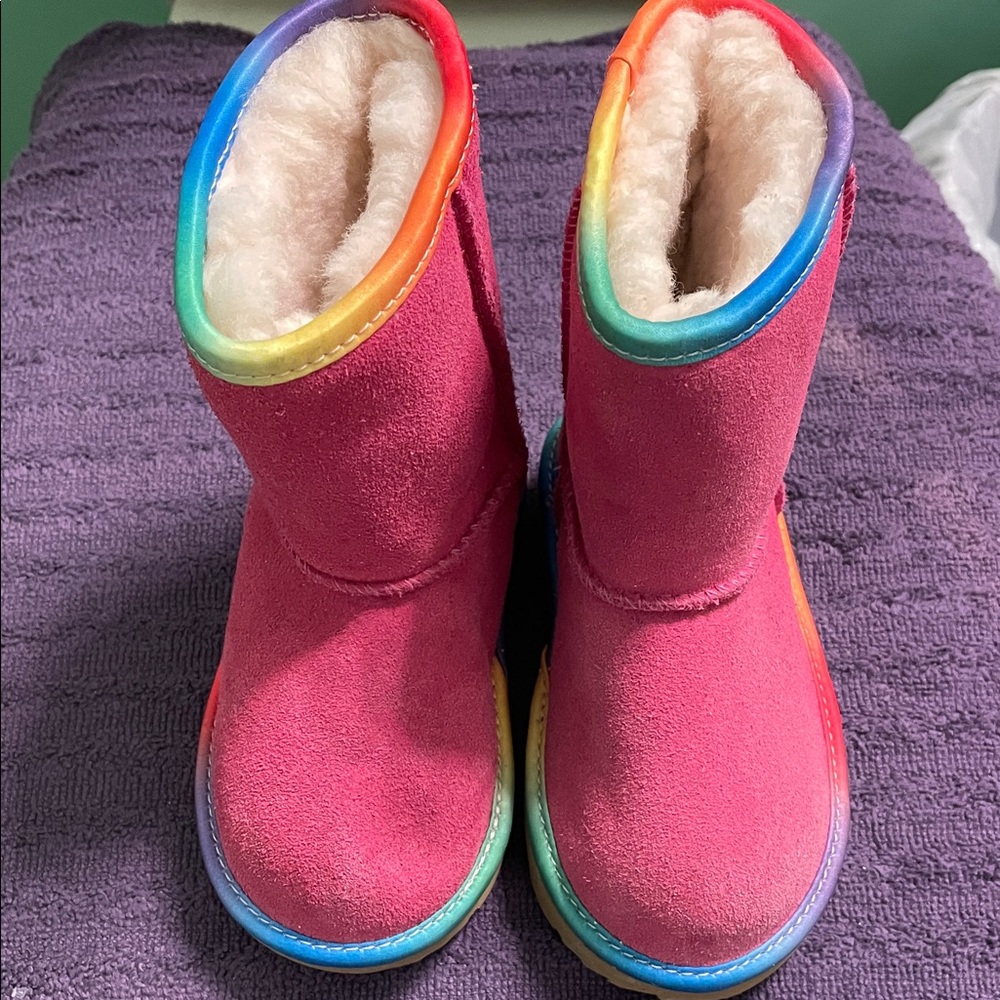 UGG Little Girls Pink Boots with Rainbow Accents